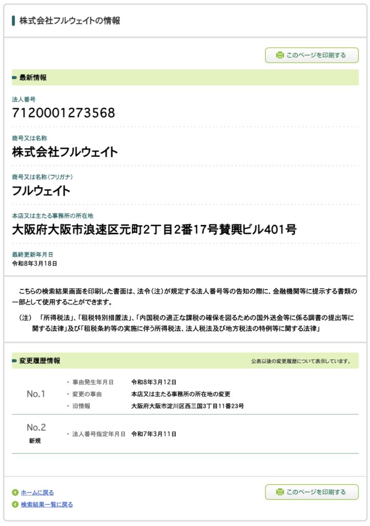 株式会社フルウェイトの法人情報