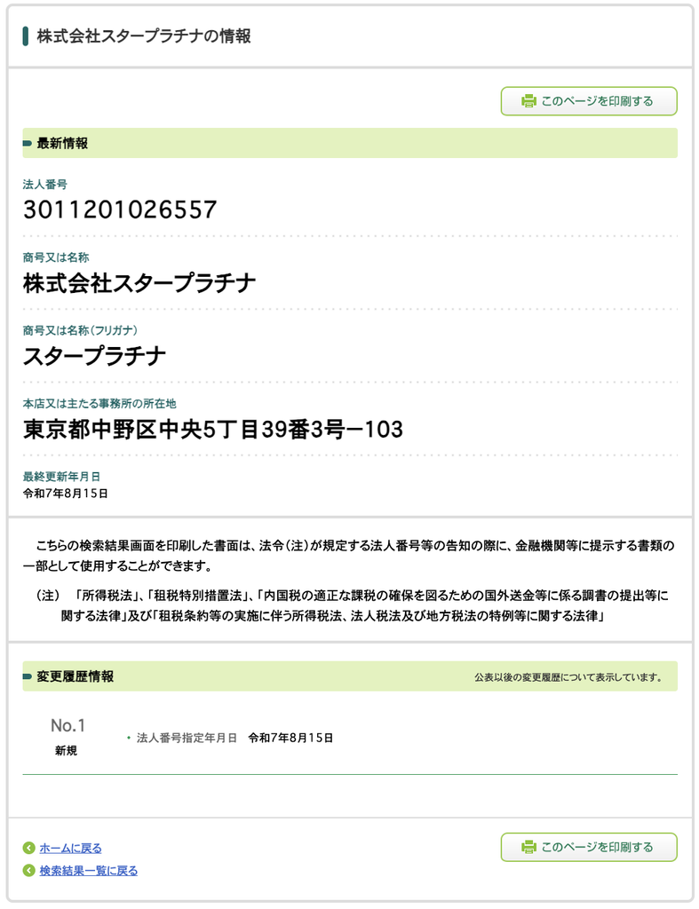 株式会社スタープラチナの法人情報